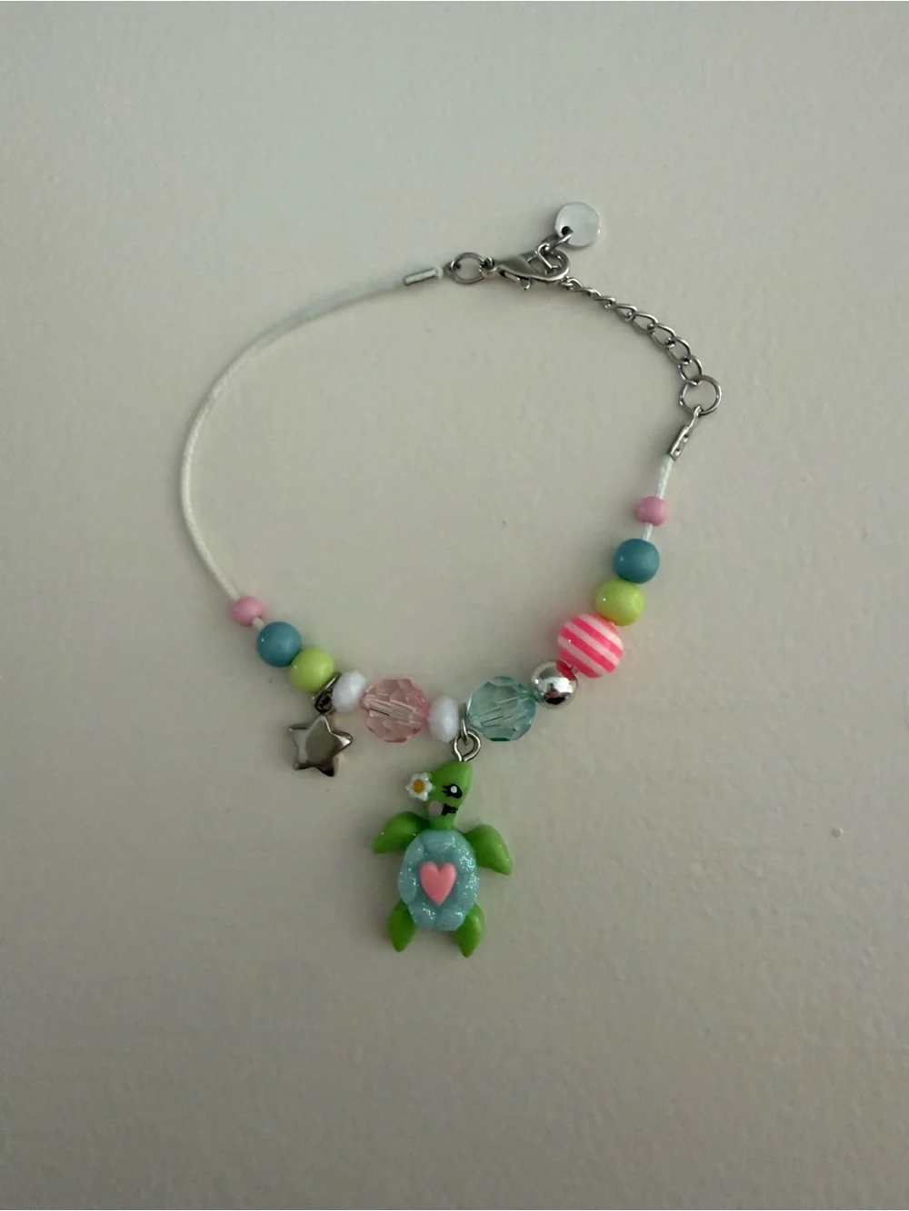 Kids Turtle Charm Bracelet in Green and Pink